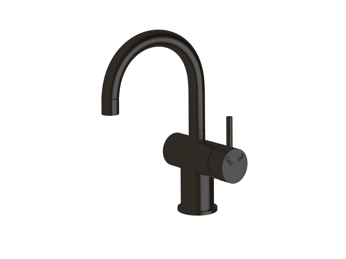 reece Sussex Scala Basin / Sink Mixer Tap Small Curved Spout Right Hand LUX PVD Matte Opium Black (4 Star)