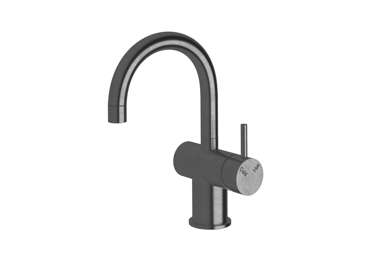 reece Sussex Scala Basin / Sink Mixer Tap Small Curved Spout Right Hand LUX PVD Brushed Smoked Gunmetal (4 Star)
