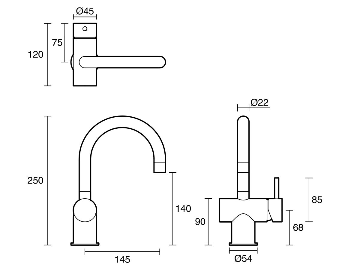 Reece Sussex Scala Basin / Sink Mixer Tap Small Curved Spout Right Hand LUX PVD Brushed Platinum Gold (4 Star)