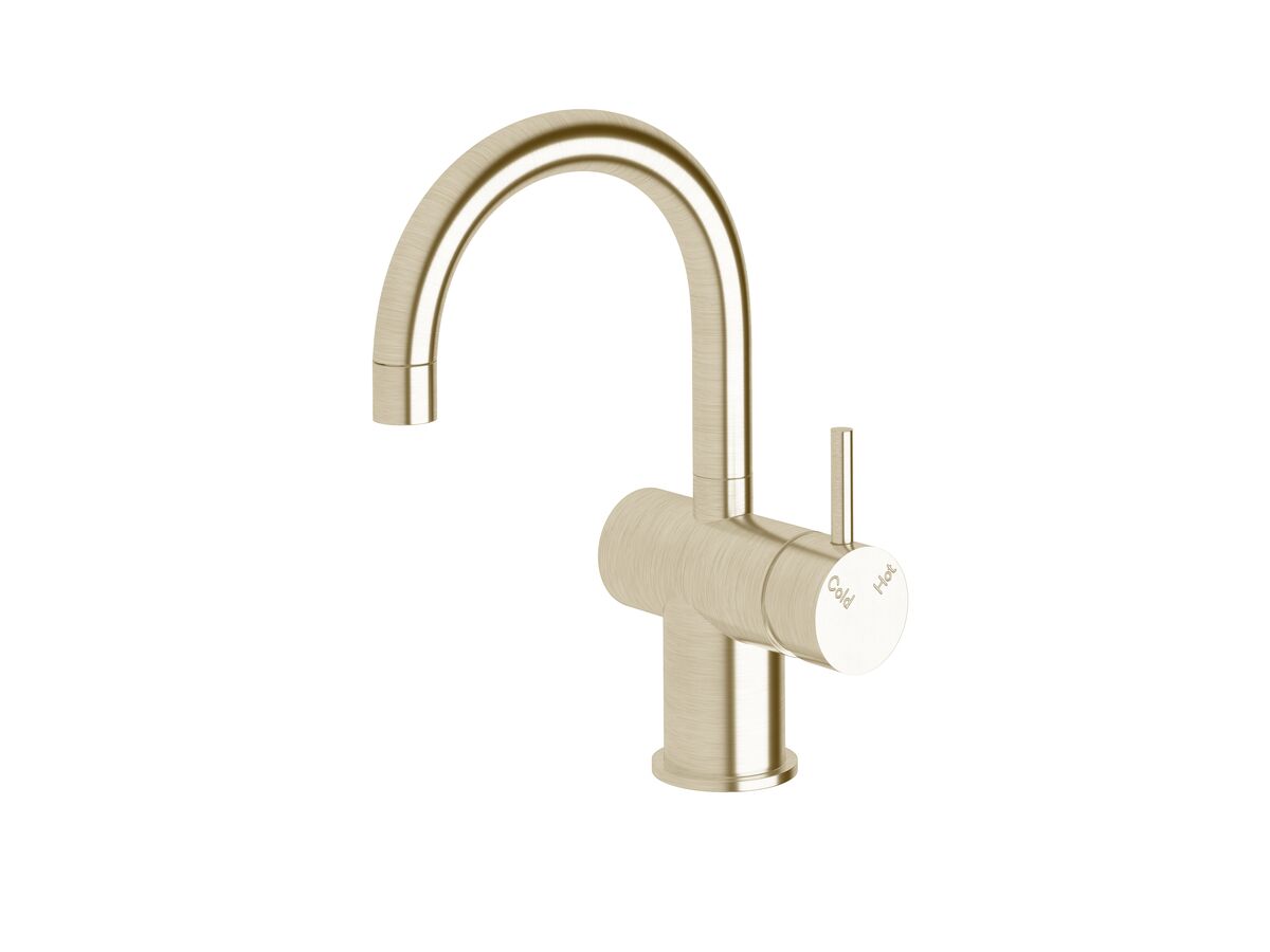 reece Sussex Scala Basin / Sink Mixer Tap Small Curved Spout Right Hand LUX PVD Brushed Platinum Gold (4 Star)