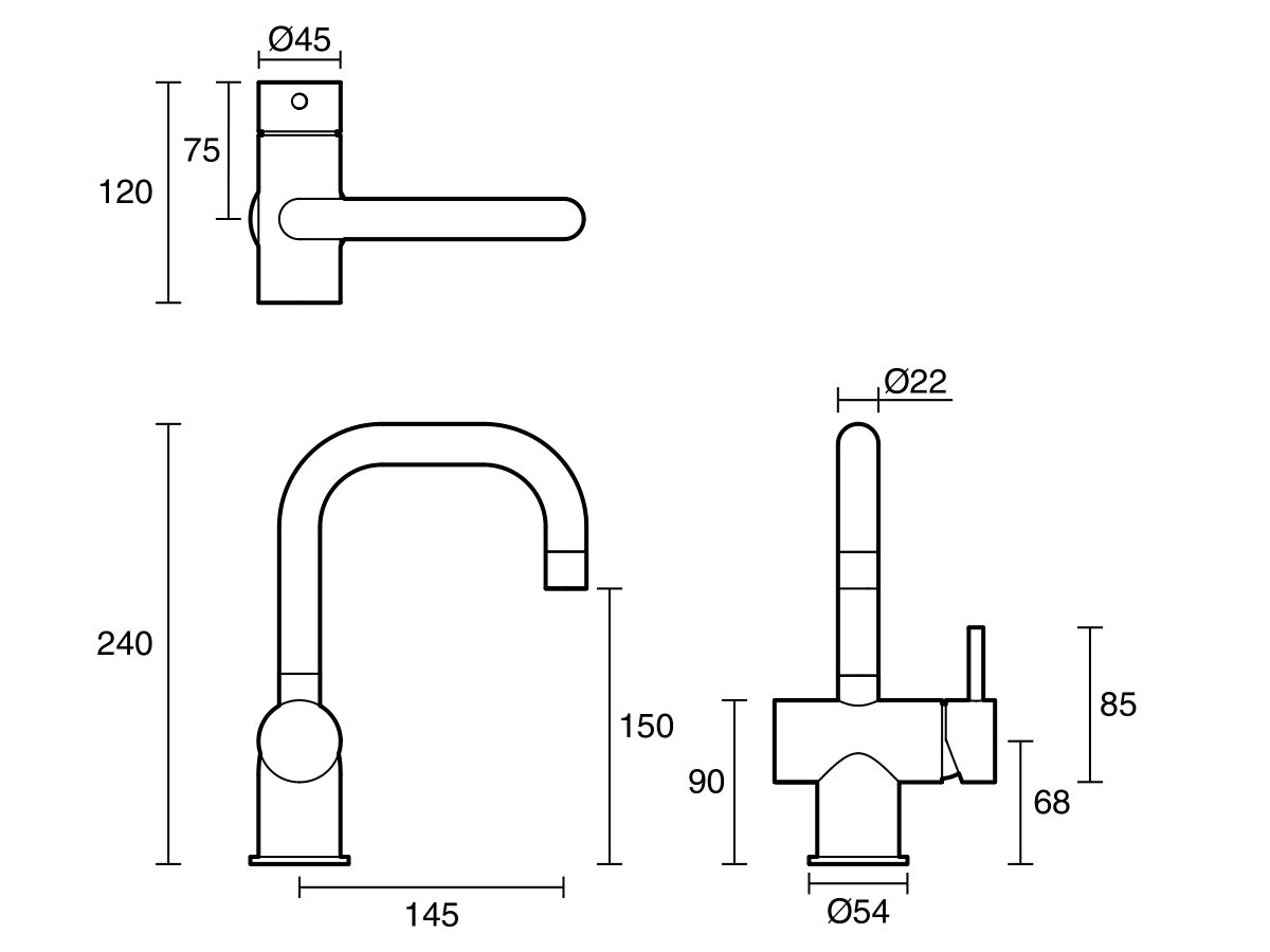 Reece Sussex Scala Basin / Sink Mixer Tap Small Square Spout Right Hand LUX PVD Brushed Platinum Gold (4 Star)