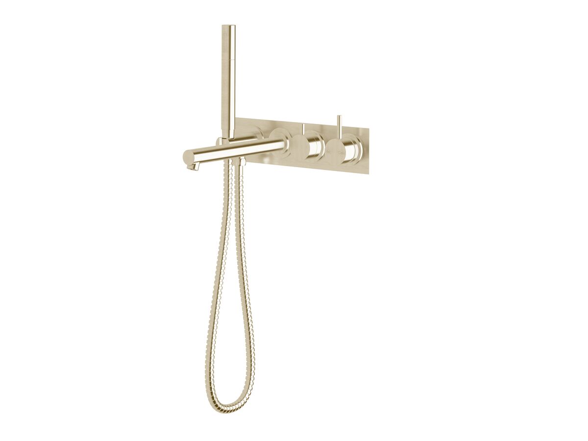reece Sussex Scala Bath Mixer Diverter System 250mm Outlet Right Hand Operation with Handshower LUX PVD Brushed Platinum Gold (3 Star)