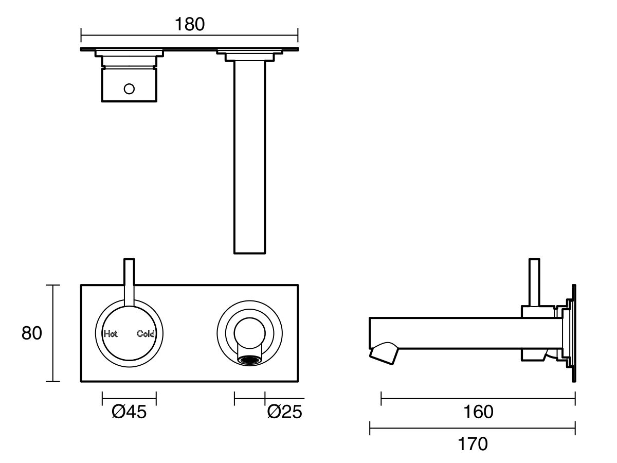 Reece Sussex Scala Bath Mixer Tap Outlet System Straight 160mm Left Hand Operation Chrome