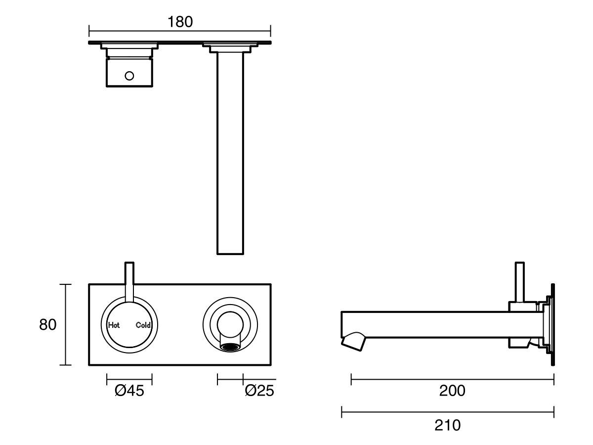 Reece Sussex Scala Bath Mixer Tap Outlet System Straight 200mm Left Hand Operation Chrome