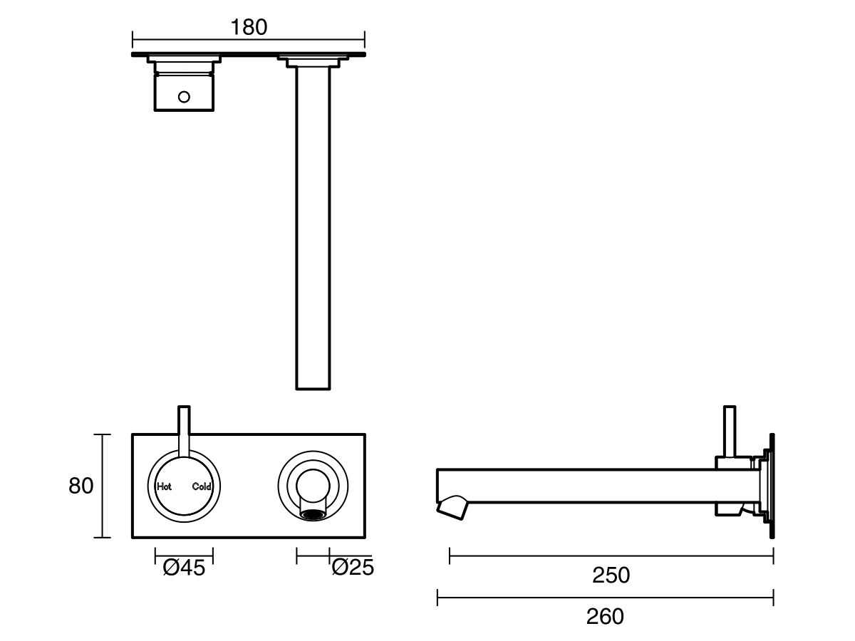 Reece Sussex Scala Bath Mixer Tap Outlet System Straight 250mm Left Hand Operation Chrome