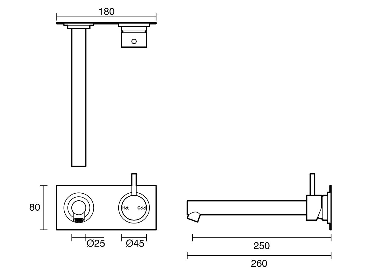 Reece Sussex Scala Bath Mixer Tap Outlet System Straight 250mm Right Hand Operation LUX PVD Brushed Platinum Gold