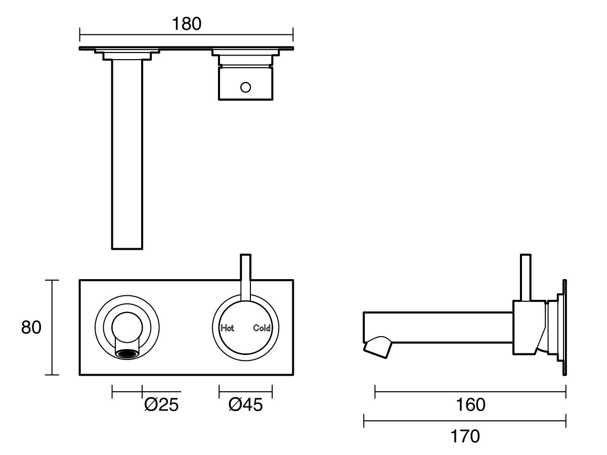 Reece Sussex Scala Bath Mixer Tap Outlet System Straight 160mm Right Hand Operation Chrome