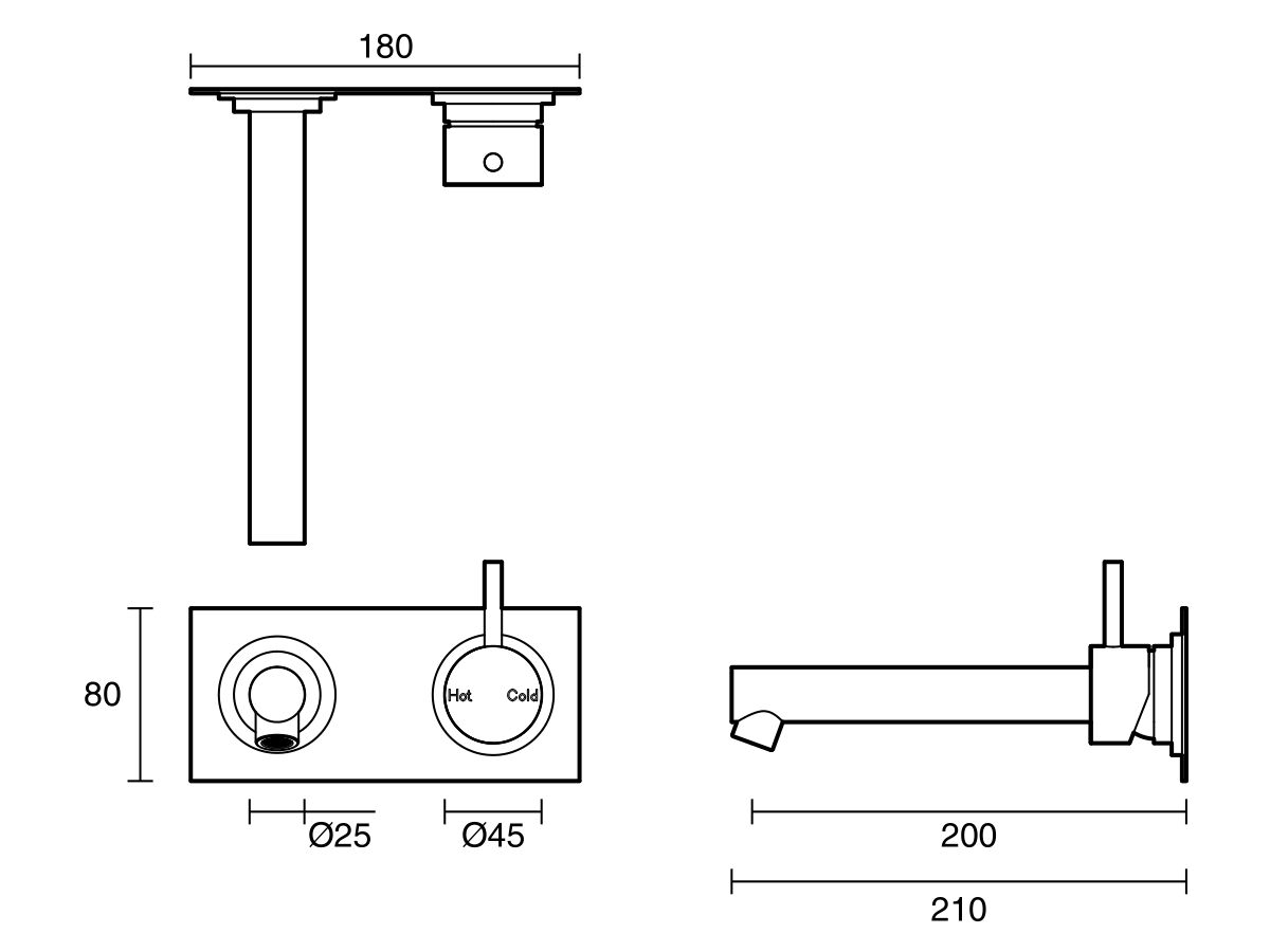 Reece Sussex Scala Bath Mixer Tap Outlet System Straight 200mm Right Hand Operation LUX PVD Brushed Platinum Gold