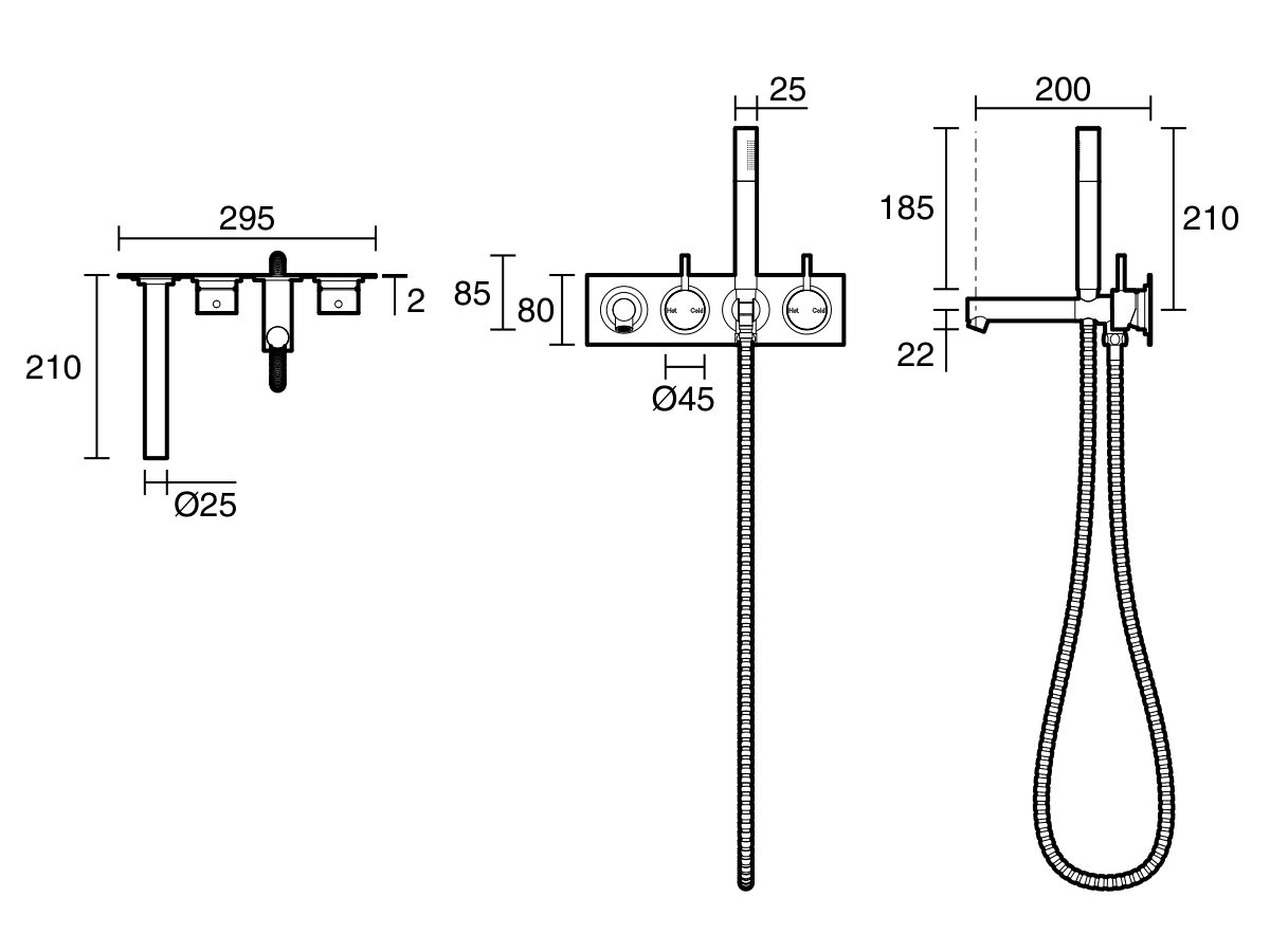 Reece Sussex Scala Bath Mixer Tap System Straight 200mm Outlet Right Hand Operation With Handshower Chrome (3 Star)