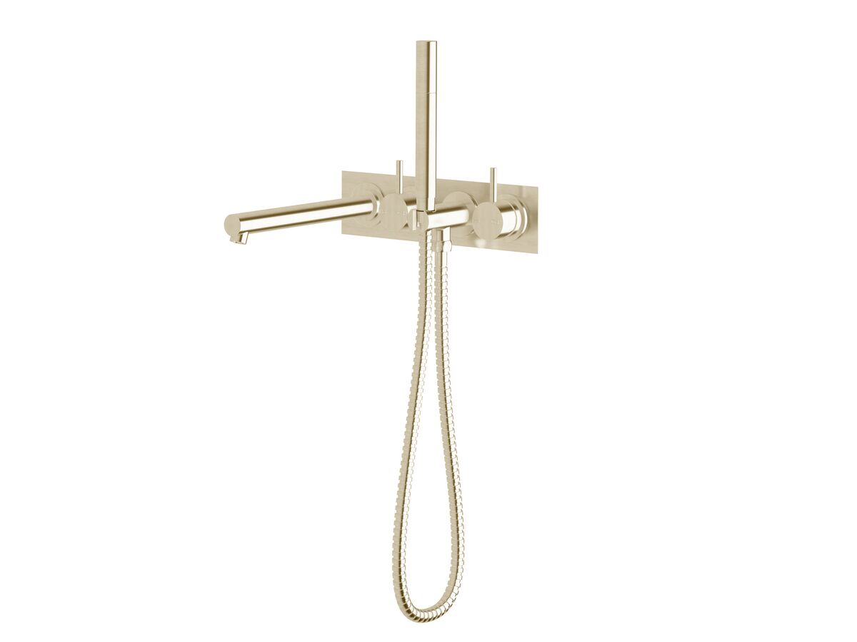 reece Sussex Scala Bath Mixer Tap System Straight 250mm Outlet Right Hand Operation with Handshower LUX PVD Brushed Platinum Gold (3 Star)