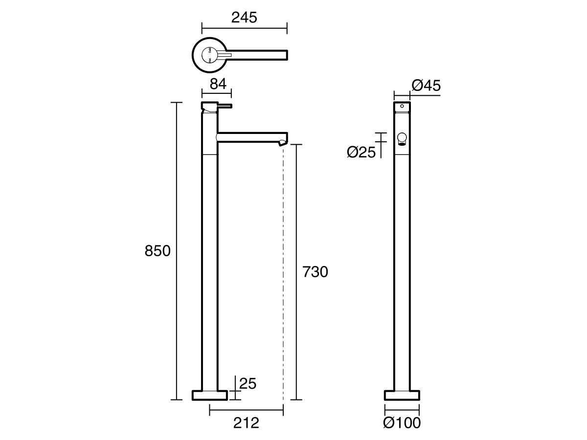 Reece Sussex Scala Floor Mounted Bath Mixer Tap 200mm Outlet Chrome