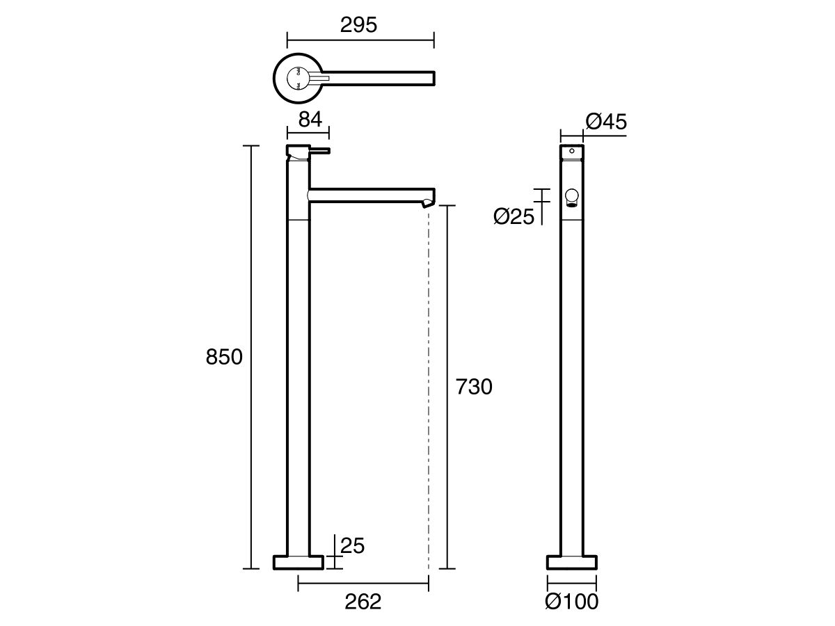Reece Sussex Scala Floor Mounted Bath Mixer Tap 250mm Outlet Chrome