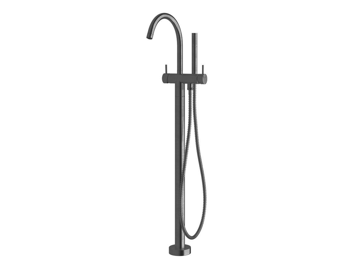 reece Sussex Scala Floor Mounted Bath Mixer Tap Curved Outlet with Handshower Trimset LUX PVD Brushed Smoked Gunmetal (3 Star)
