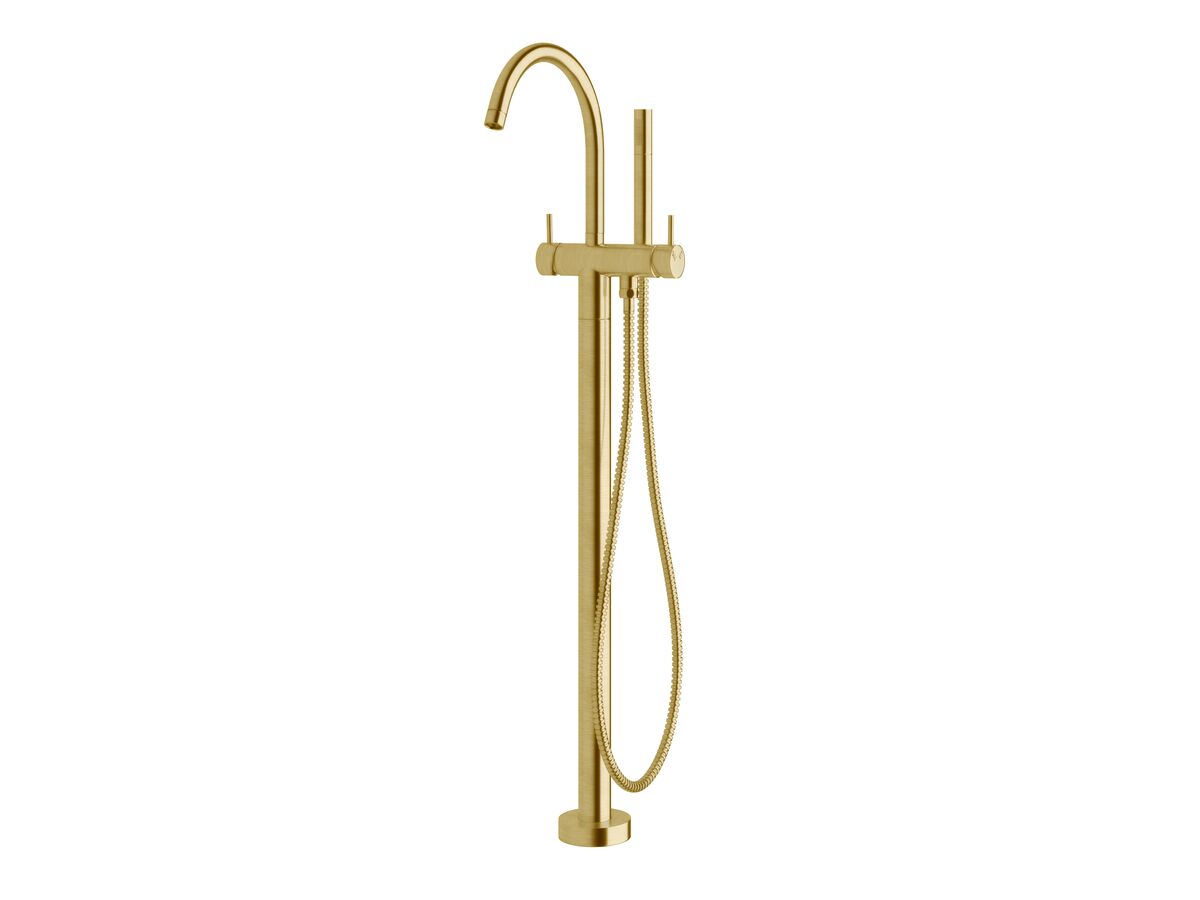 reece Sussex Scala Floor Mounted Bath Mixer Tap Curved Outlet with Handshower Trimset LUX PVD Brushed Pure Gold (3 Star)
