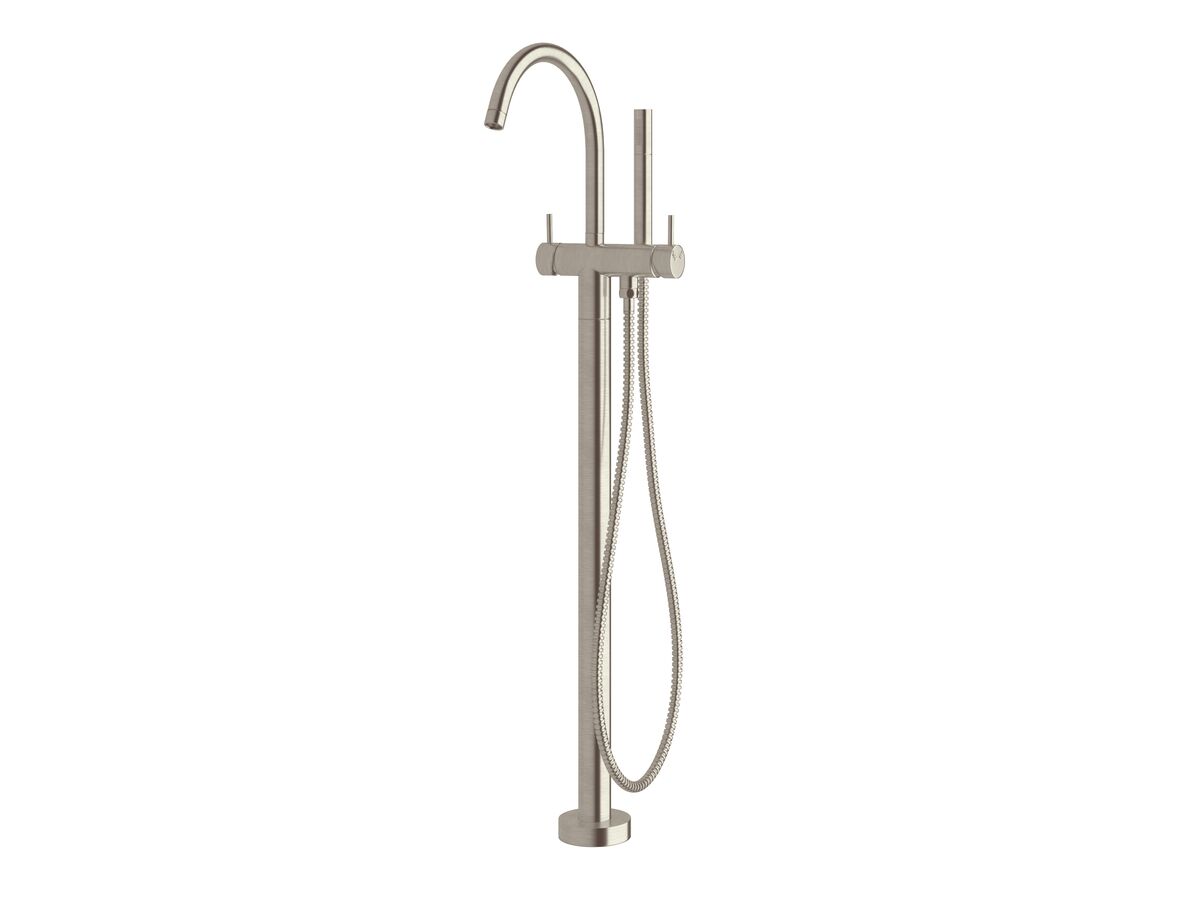 reece Sussex Scala Floor Mounted Bath Mixer Tap Curved Outlet with Handshower LUX PVD Brushed Oyster Nickel (3 Star)