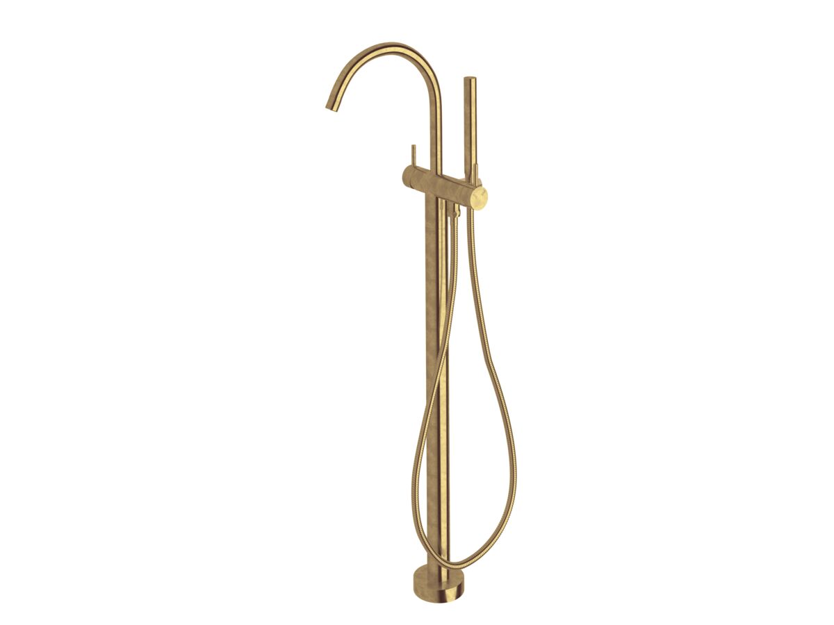 reece Sussex Scala Floor Mounted Bath Mixer Tap Curved Outlet with Handshower Living Tumbled Brass (3 Star)