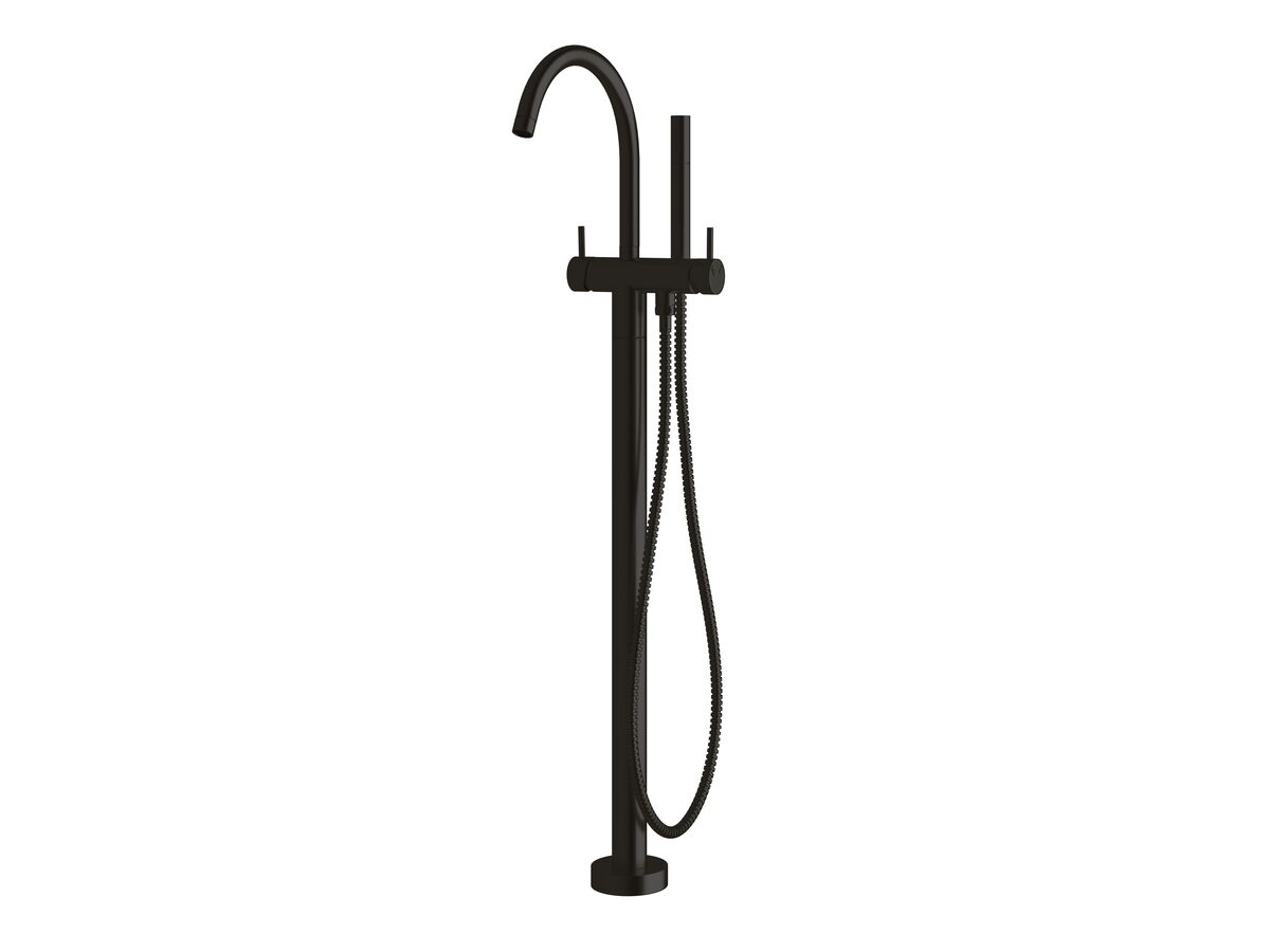 reece Sussex Scala Floor Mounted Bath Mixer Tap Curved Outlet with Handshower Trimset LUX PVD Matte Opium Black (3 Star)