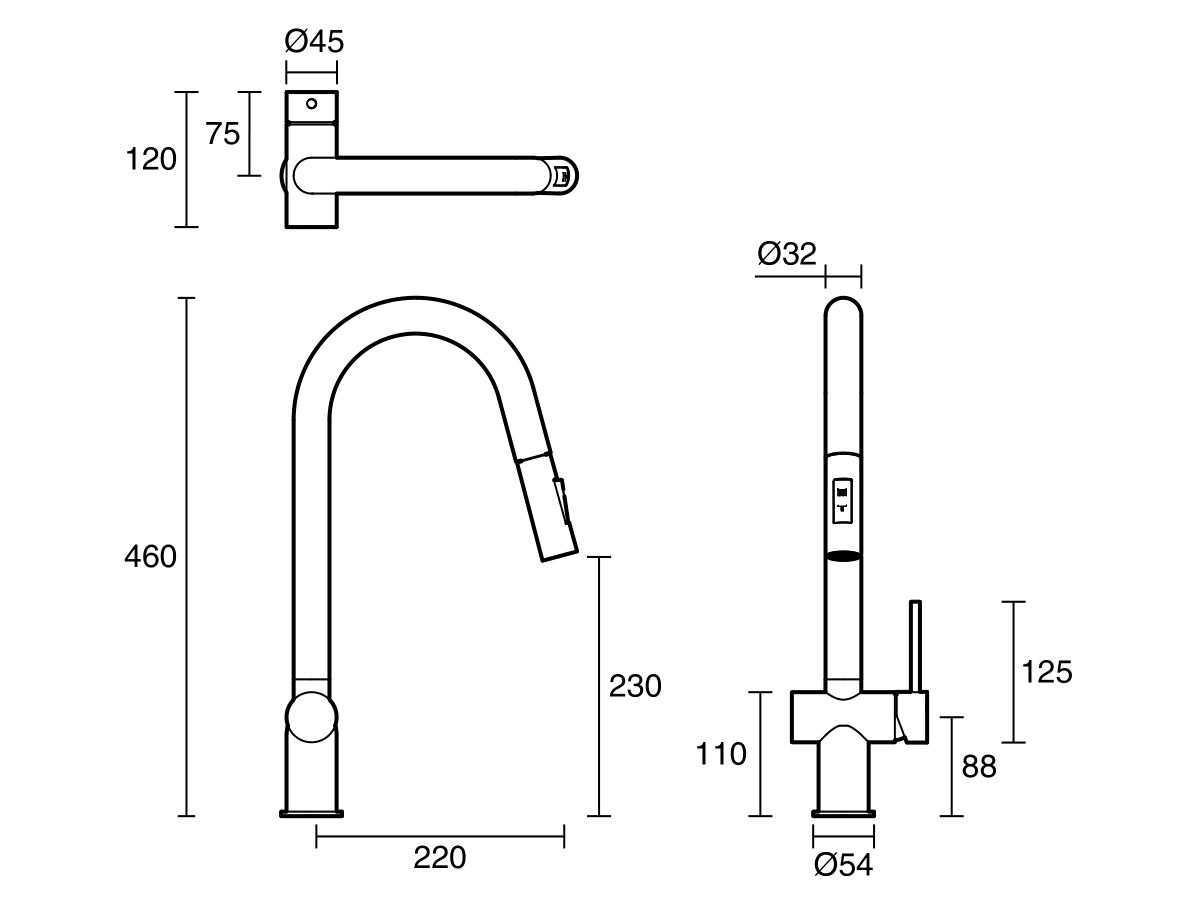Reece Sussex Scala Gooseneck Pullout Sink Mixer Tap 2 Functions Chrome (5 Star)