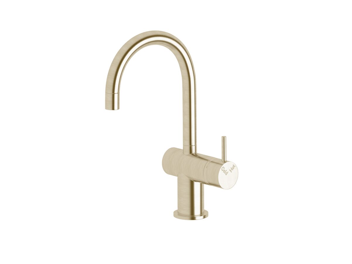 Reece Sussex Scala Mini Basin / Sink Mixer Tap Small Curved Spout Right Hand LUX PVD Brushed Platinum Gold (5 Star)