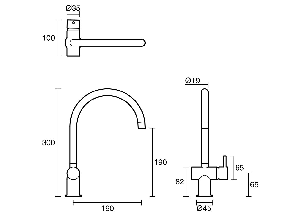 Reece Sussex Scala Mini Sink Mixer Tap Large Curved Spout Right Hand LUX PVD Brushed Smoked Gunmetal (5 Star)