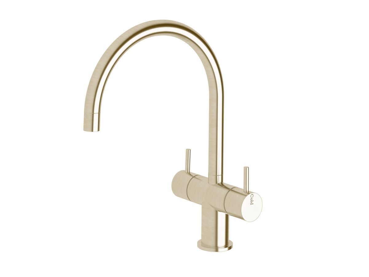 reece Sussex Scala Mini Twin Handle Mixer Tap Large Curved Spout LUX PVD Brushed Platinum Gold (5 Star)