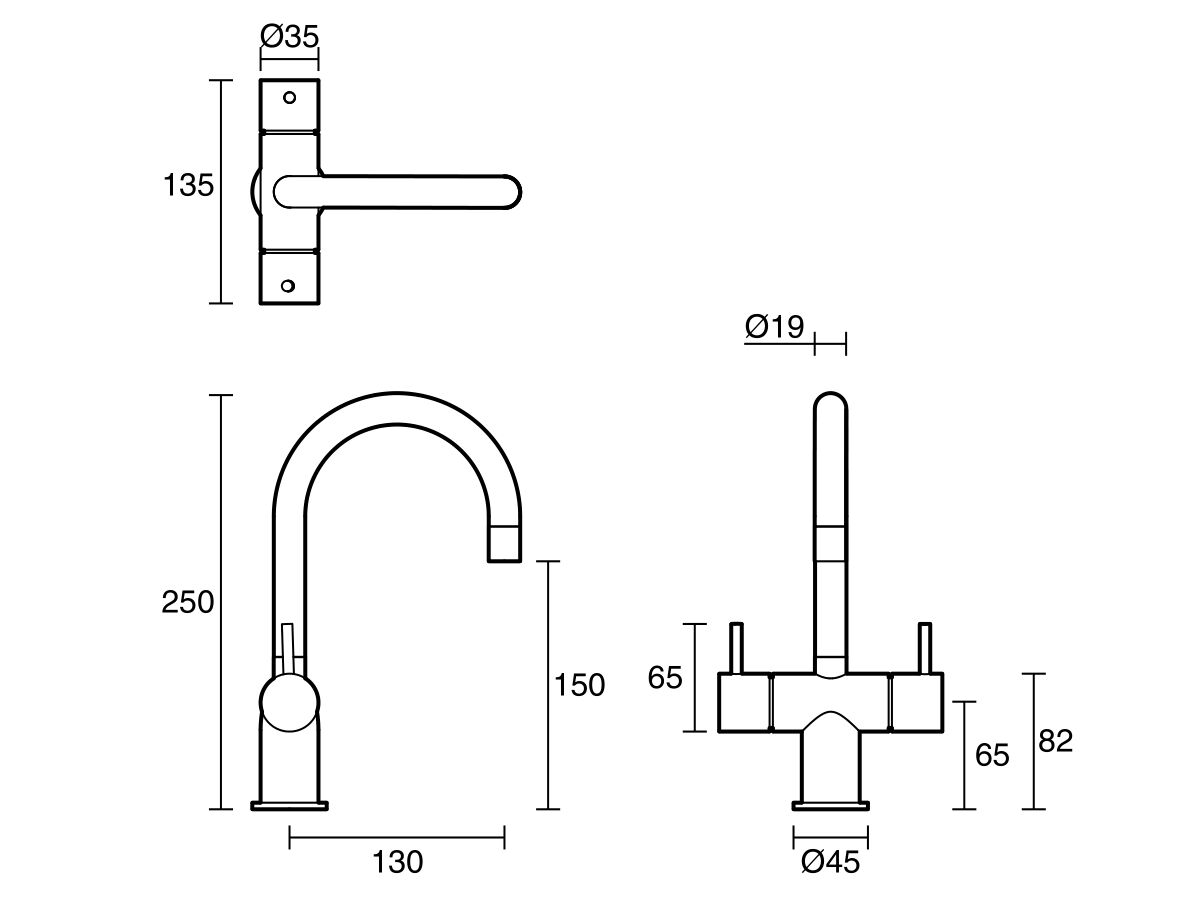 Reece Sussex Scala Mini Twin Handle Mixer Tap Small Curved Spout LUX PVD Brushed Platinum Gold (5 Star)