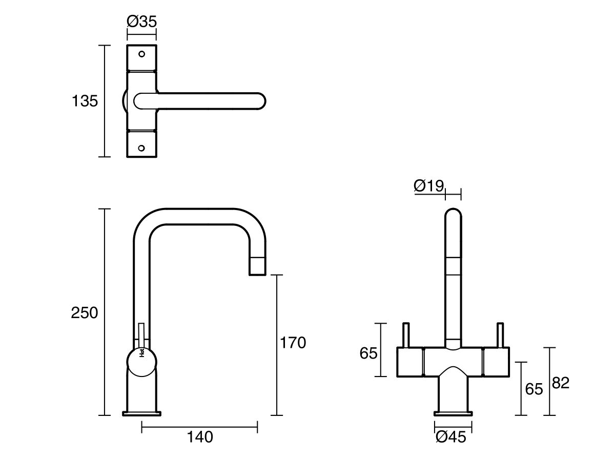 Reece Sussex Scala Mini Twin Handle Mixer Tap Small Square LUX PVD Brushed Platinum Gold (5 Star)
