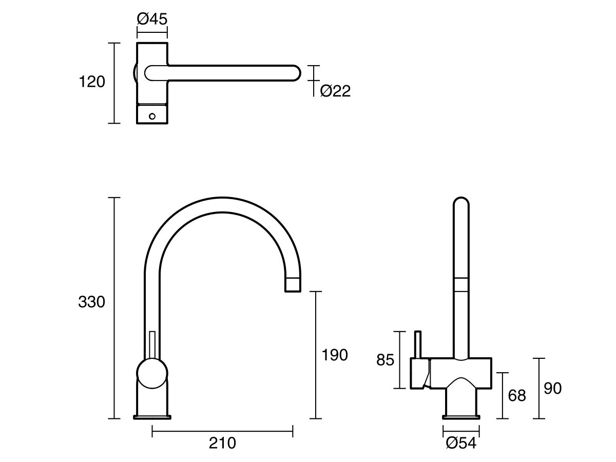 Reece Sussex Scala Sink Mixer Tap Large Curved Left Hand Chrome (4 Star)