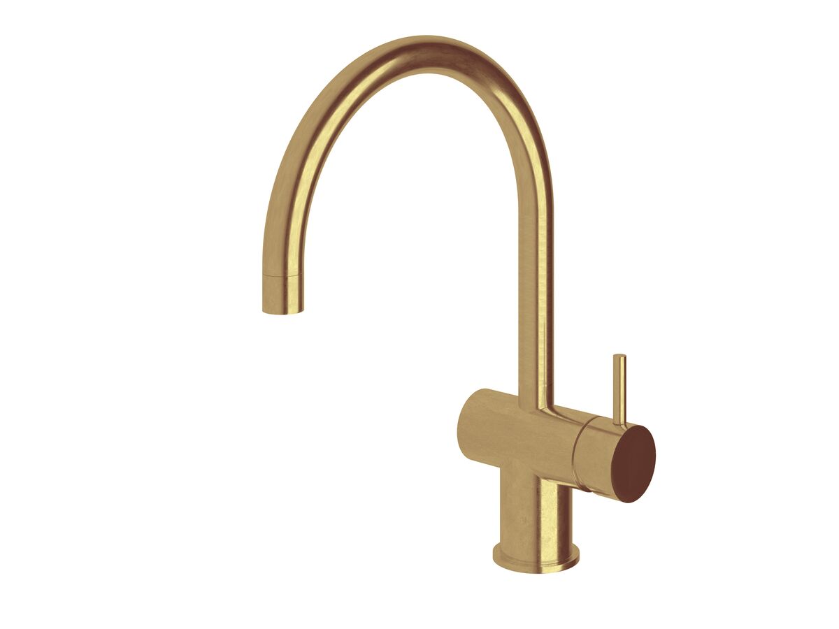 reece Sussex Scala Sink Mixer Tap Large Curved Right Hand Living Tumbled Brass (4 Star)