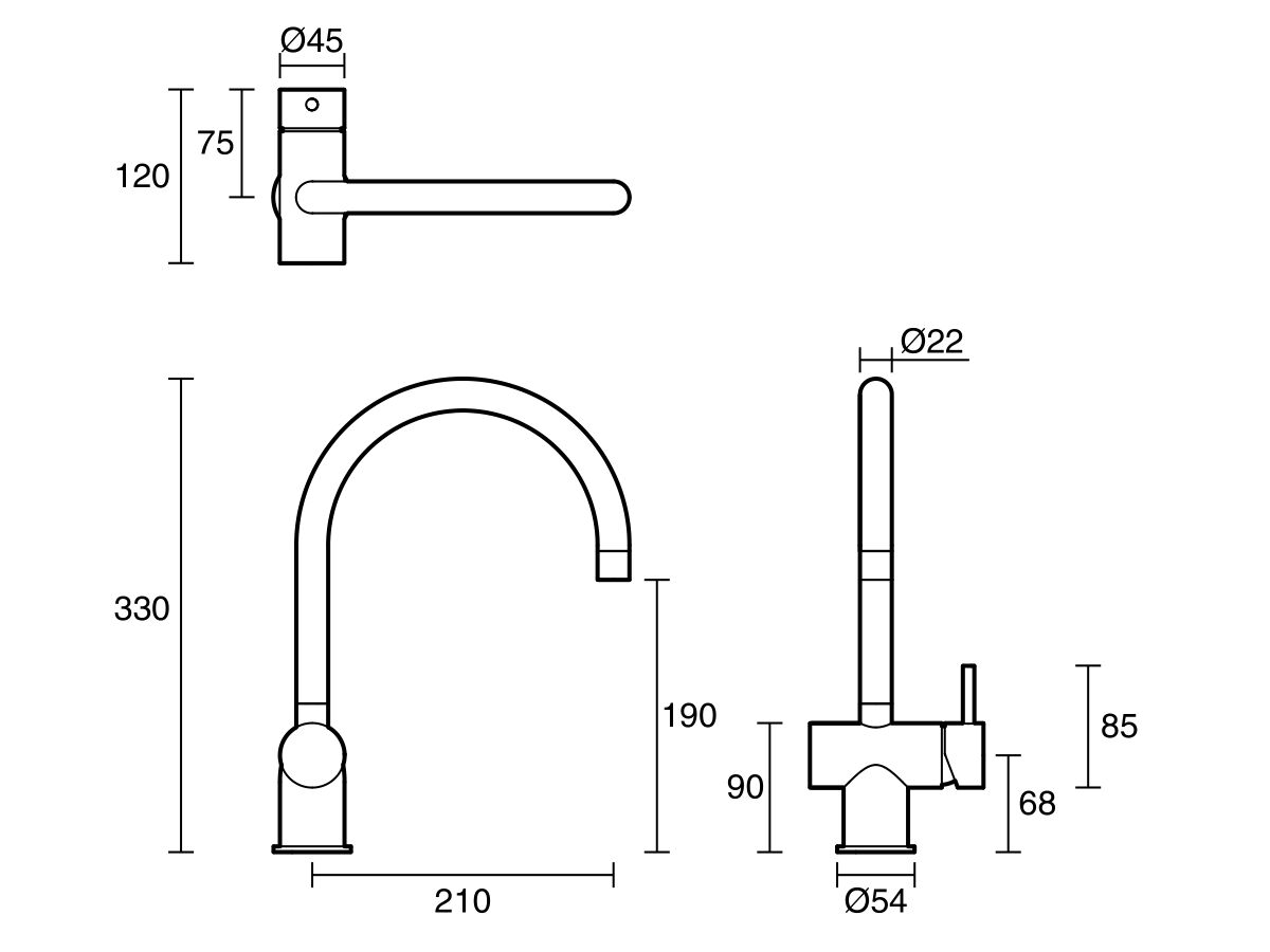 Reece Sussex Scala Sink Mixer Tap Large Curved Spout Right Hand LUX PVD Matte Opium Black (4 Star)