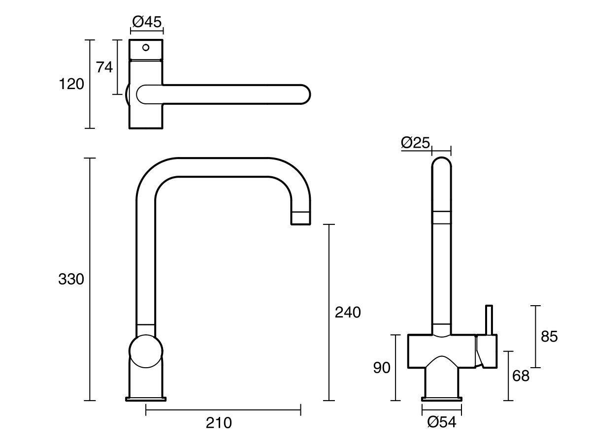 Reece Sussex Scala Sink Mixer Tap Large Square Right Hand 316 Stainless Steel (4 Star)