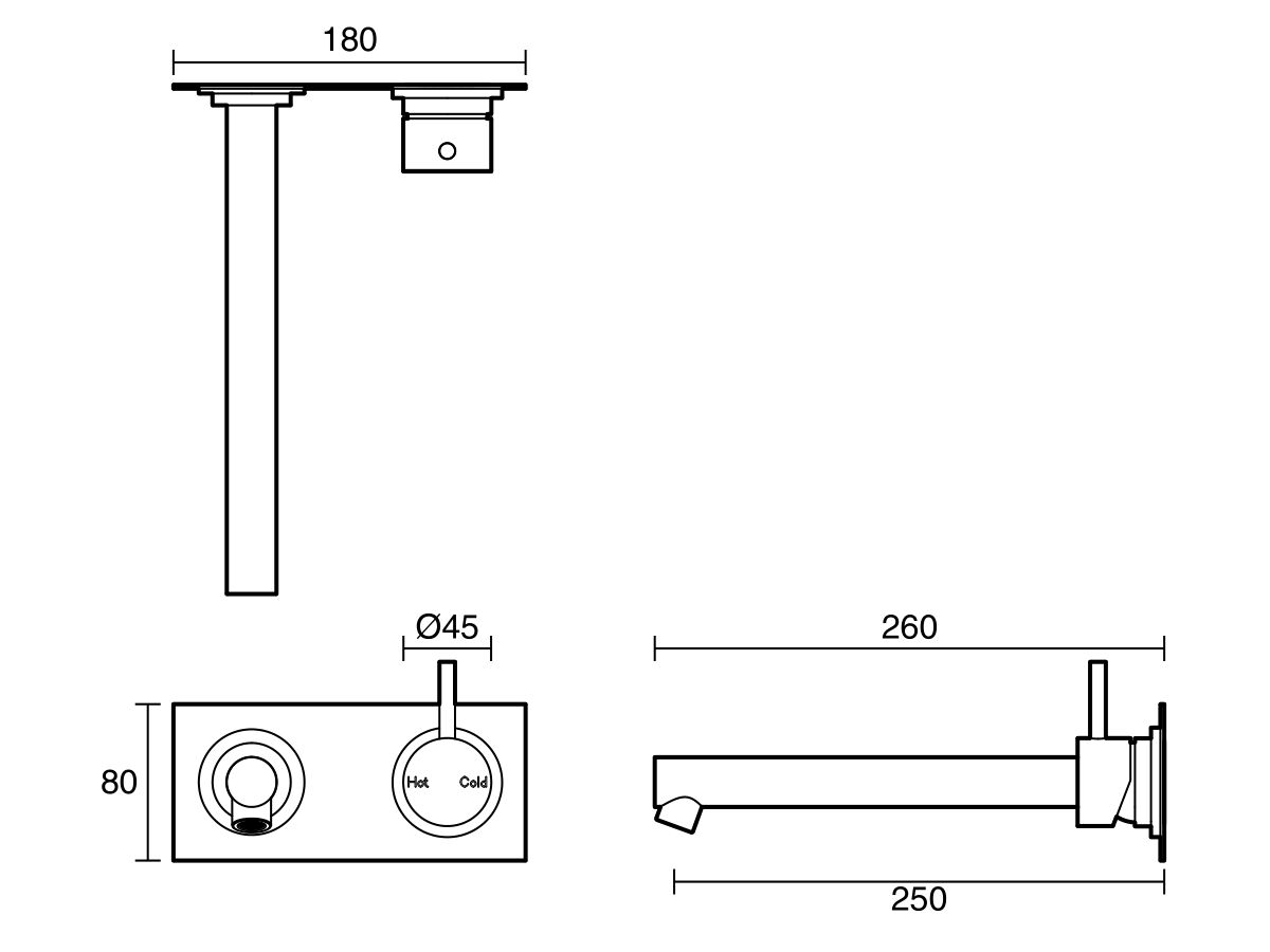Reece Sussex Scala Straight Wall Basin Mixer Tap System Right Hand Mixer Tap 250mm Outlet Chrome (6 Star)