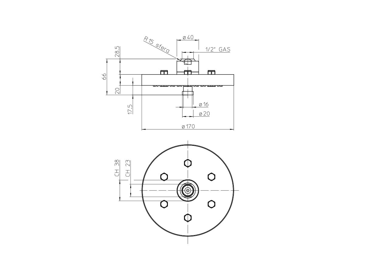 Reece Teknobili Plus Brass Showerhead 2 Functions 170mm Chrome (3 Star)
