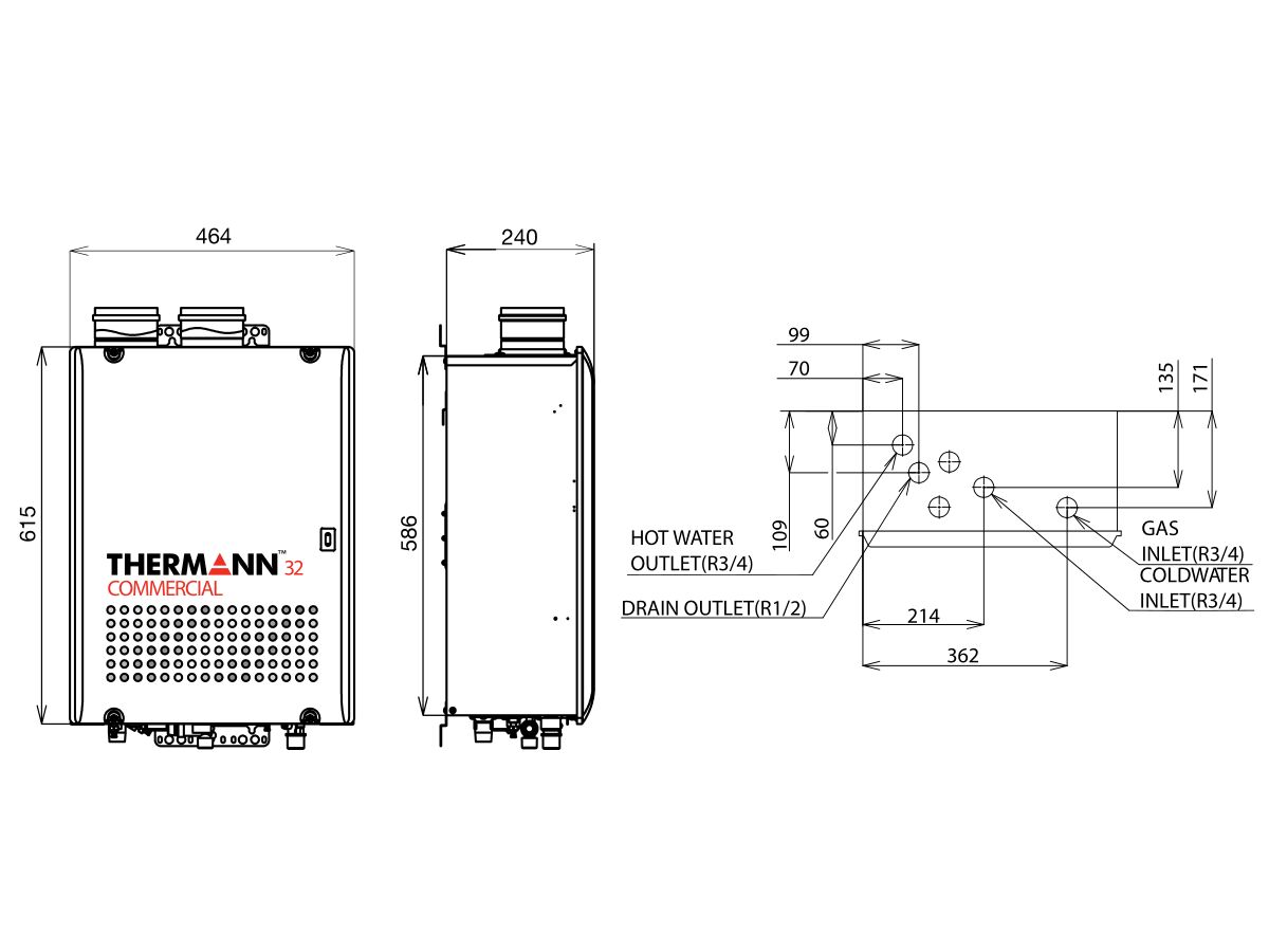 Reece Thermann Commercial 32L Internal N/G Continuous Flow Hot Water System
