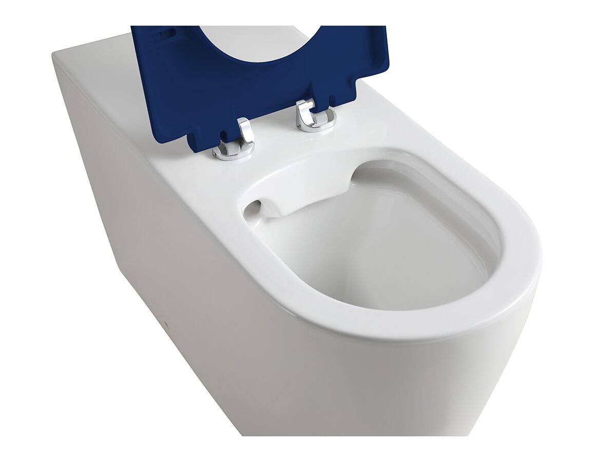 Reece Wolfen 800 Back To Wall Rimless Inwall Toilet Suite With Single Flap Seat Blue Raised Height Button & Plate Blue Hideaway+ Inwall Cistern (4 Star)