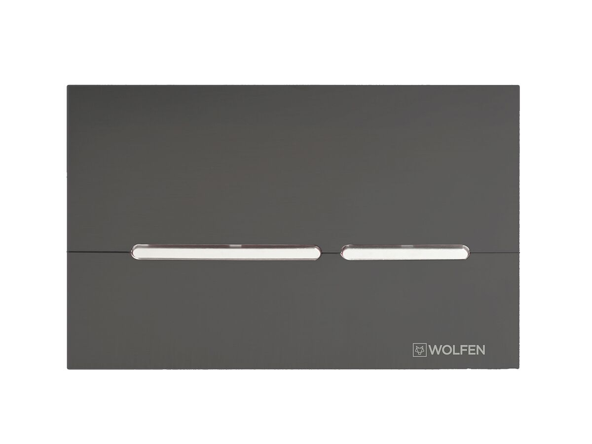 Reece Wolfen 800 Back To Wall Rimless Inwall Toilet Suite With Double Flap Seat Grey Raised Height Button & Plate Grey Hideaway+ Inwall Cistern (4 Star)