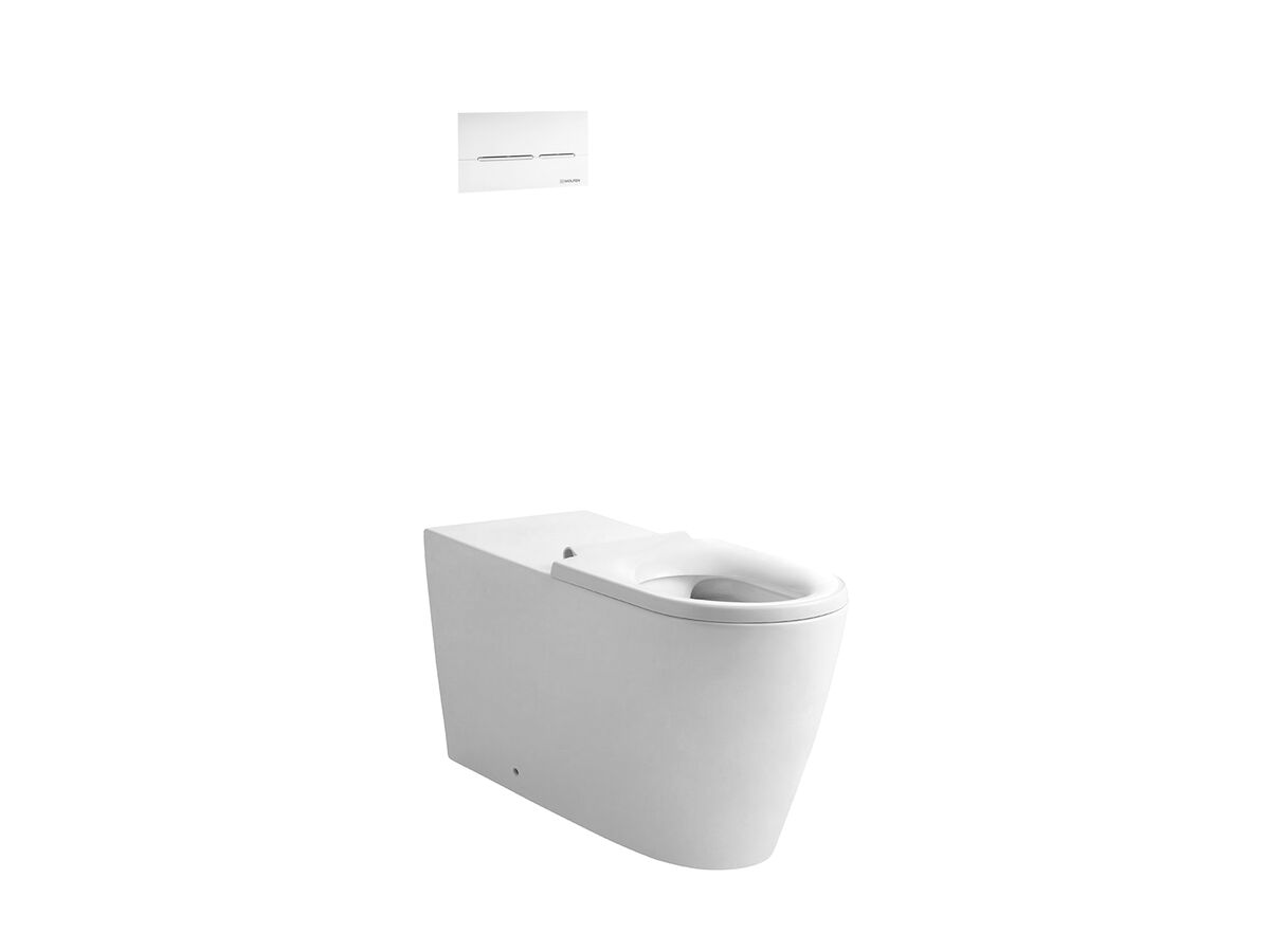 reece Wolfen 800 Back to Wall Rimless Inwall Toilet Suite with Single Flap Seat White Raised Height Button & Plate White Hideaway+ Inwall Cistern (4 Star)