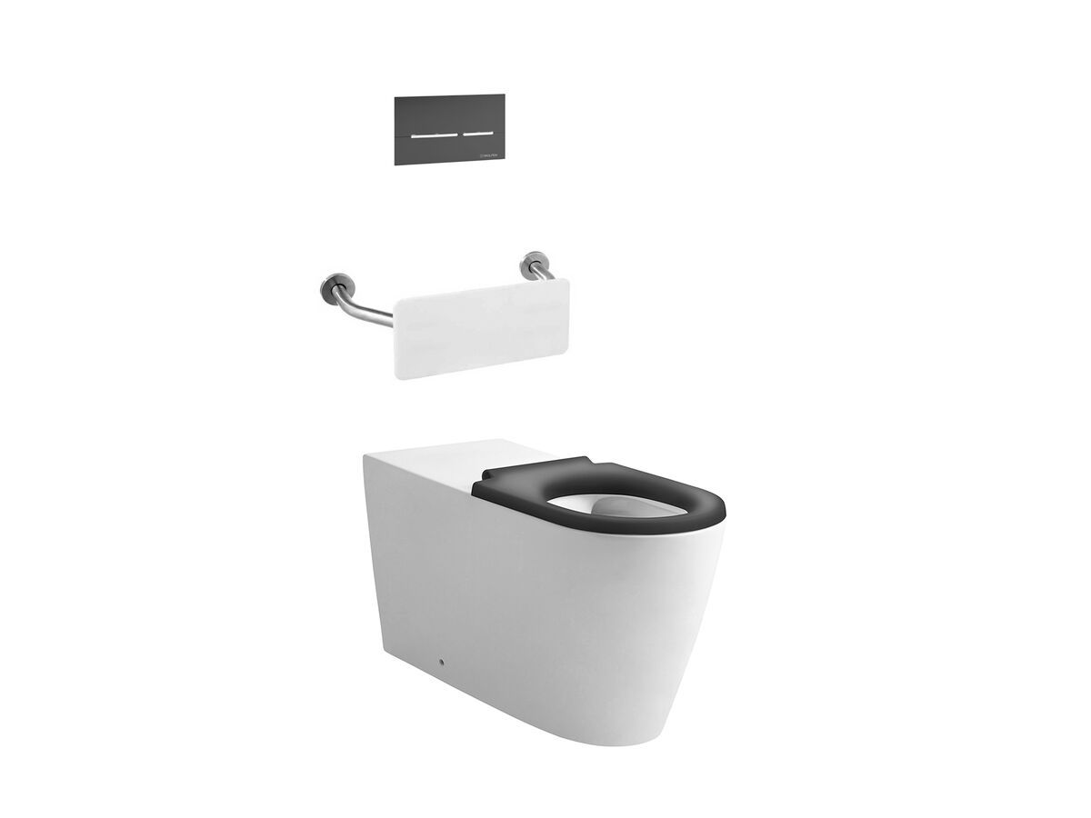 reece Wolfen 800 Back to Wall Rimless Inwall Toilet Suite with Single Flap Seat Grey Backrest Raised Height Button & Plate Grey Hideaway+ Inwall Cistern (4 Star)