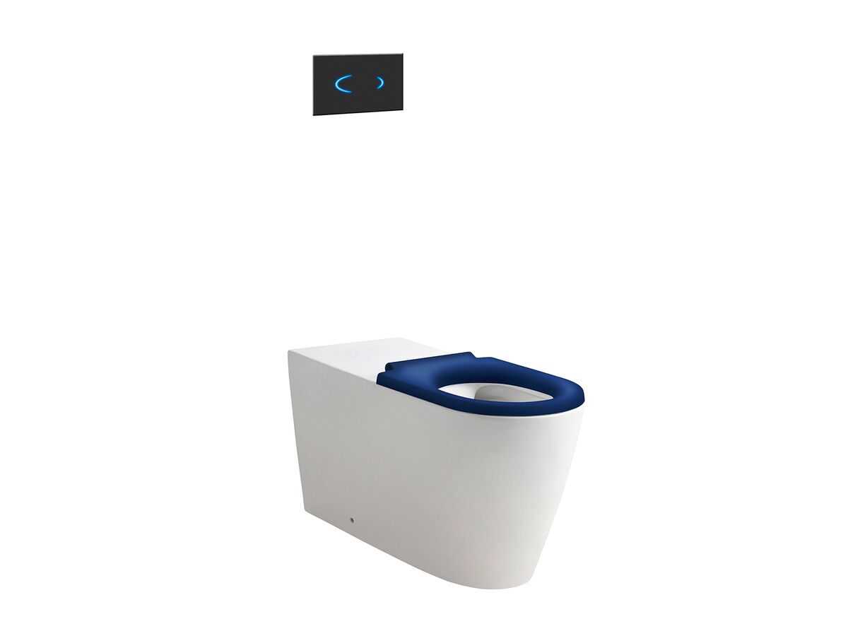 reece Wolfen 800 Back to Wall Rimless Pan with Inwall Cistern Sensor Button Single Flap Seat Blue (4 Star)