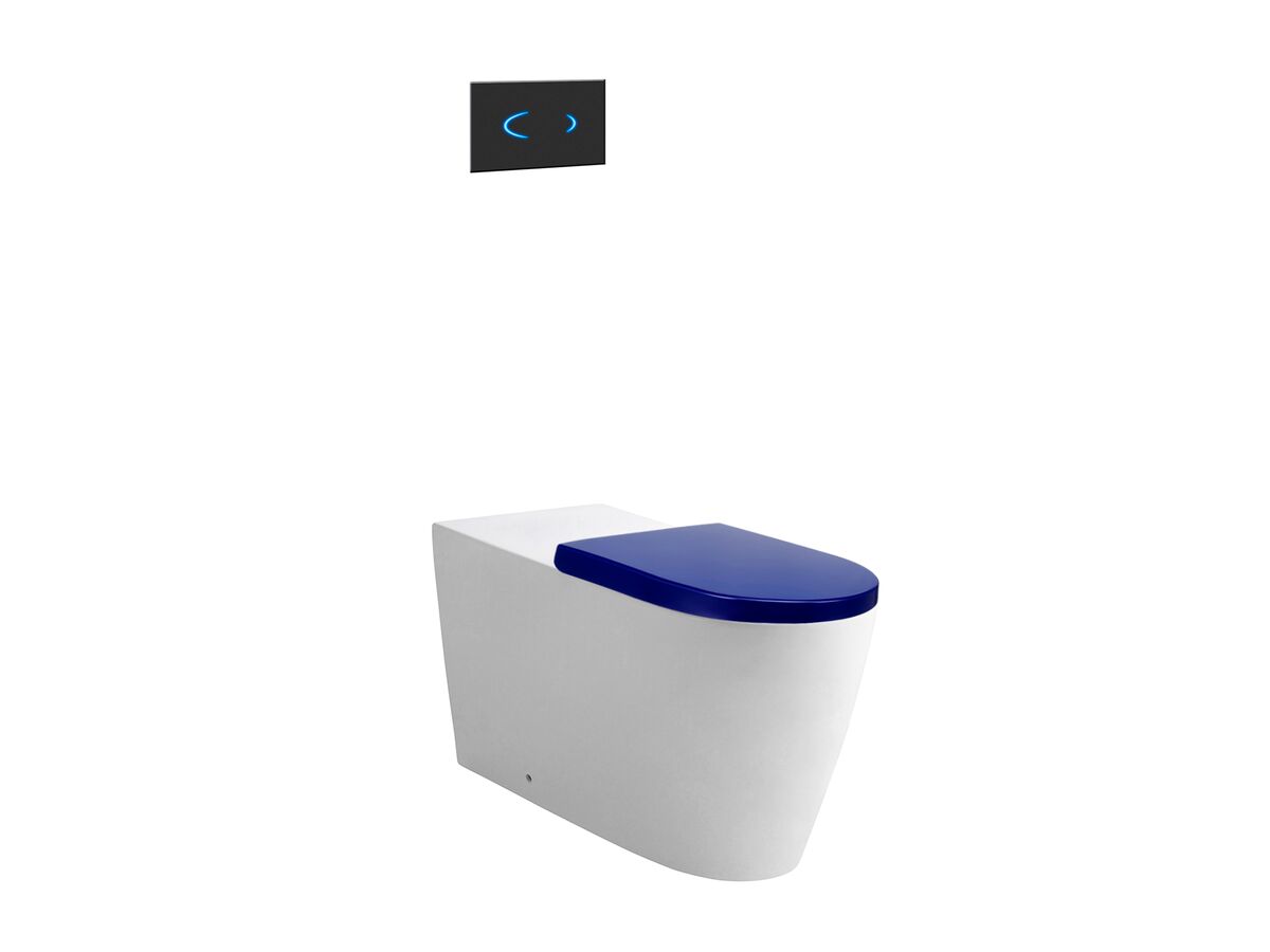 reece Wolfen 800 Back to Wall Rimless Pan with Inwall Cistern Sensor Button Double Flap Seat Blue (4 Star)