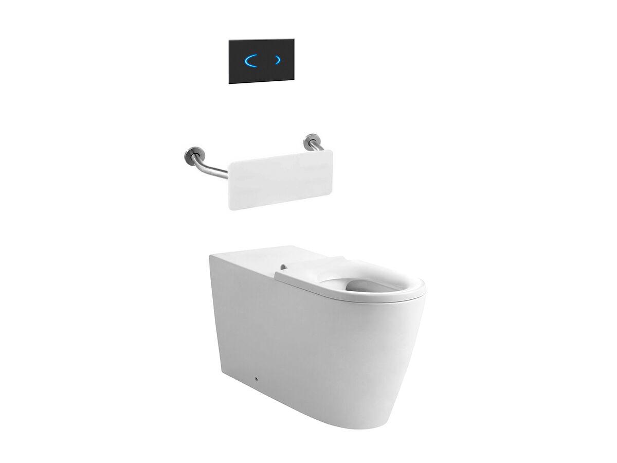 reece Wolfen 800 Back to Wall Rimless Pan with Inwall Cistern Sensor Button Backrest Single Flap Seat White (4 Star)