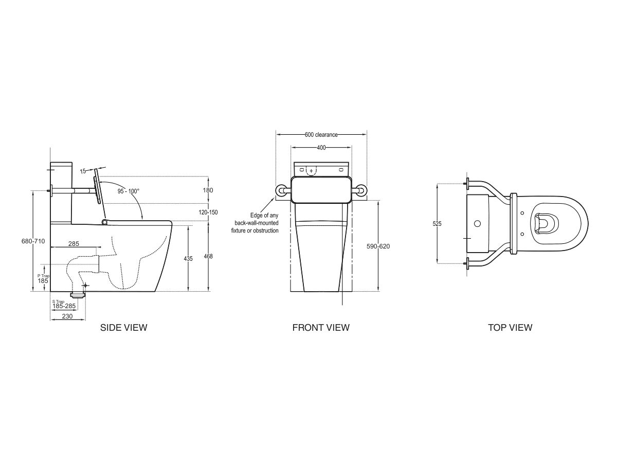 Reece Wolfen 800 Close Coupled Back To Wall Rimless Toilet Suite With Single Flap Seat Blue With Backrest (4 Star)