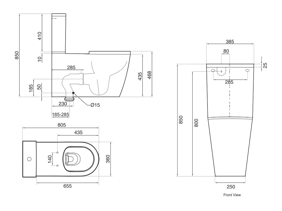 Reece Wolfen 800 Close Coupled Back To Wall Rimless Toilet Suite With Single Flap Seat White (4 Star)