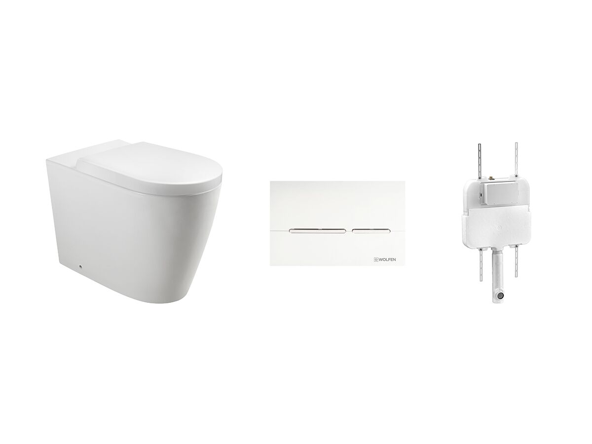 reece Wolfen Ambulant Back to Wall Inwall Rimless Toilet Suite Double Flap Seat White (4 Star)