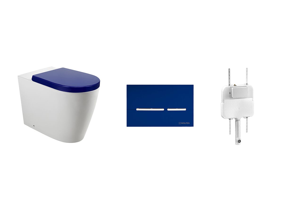 reece Wolfen Ambulant Back to Wall Inwall Rimless Toilet Suite Double Flap Seat Blue (4 Star)