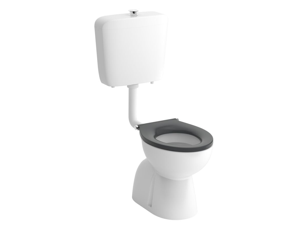 reece Wolfen Care Plastic Link Toilet Suite Concealed S Trap Pan with Chrome Raised Buttons & Single Flap Seat Grey (4 Star)