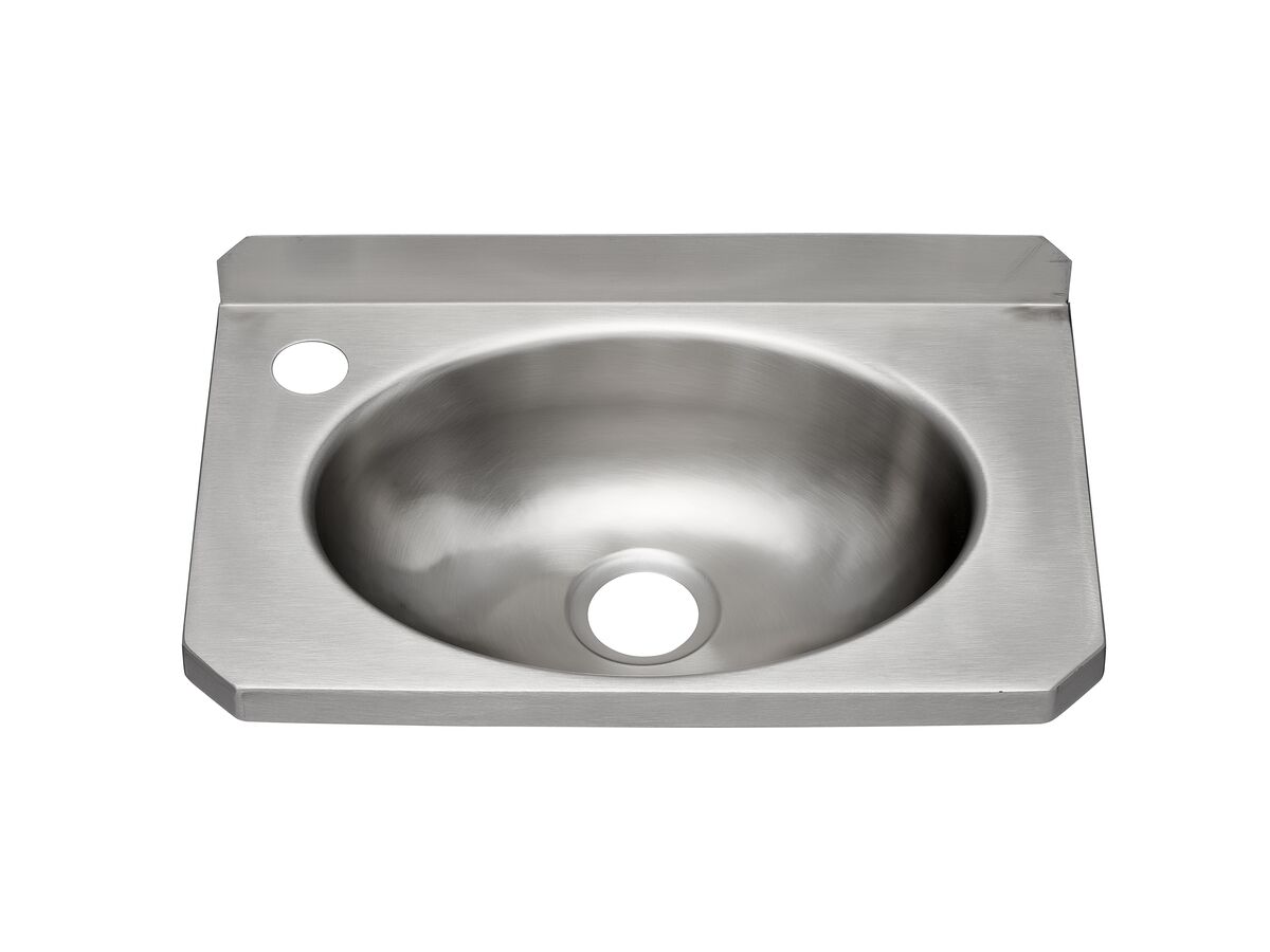Reece Wolfen Slimline Wall Hand Basin 400 X 240mm With Brackets Left Hand 1 Taphole Stainless Steel