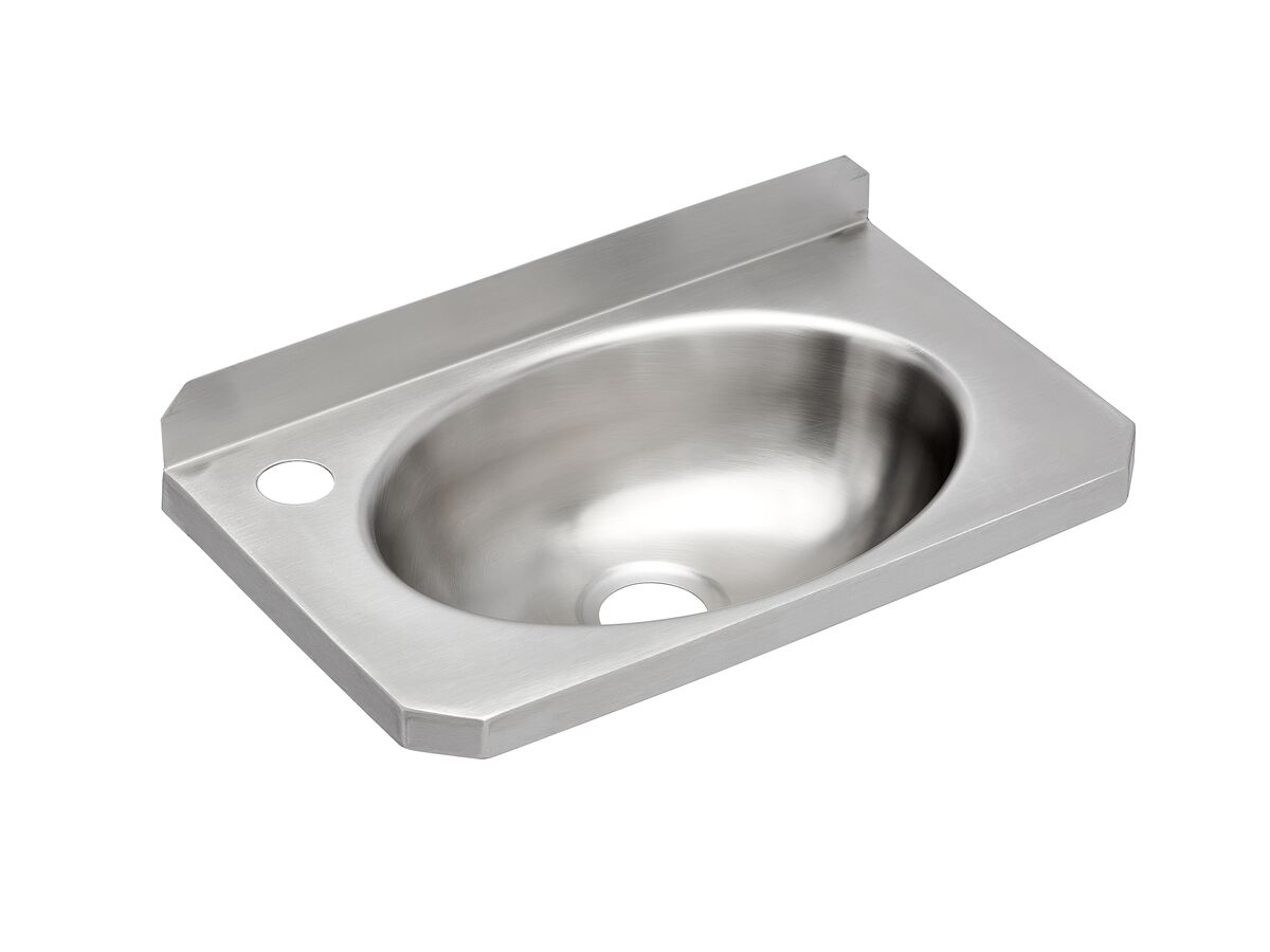 Reece Wolfen Slimline Wall Hand Basin 400 X 240mm With Brackets Left Hand 1 Taphole Stainless Steel