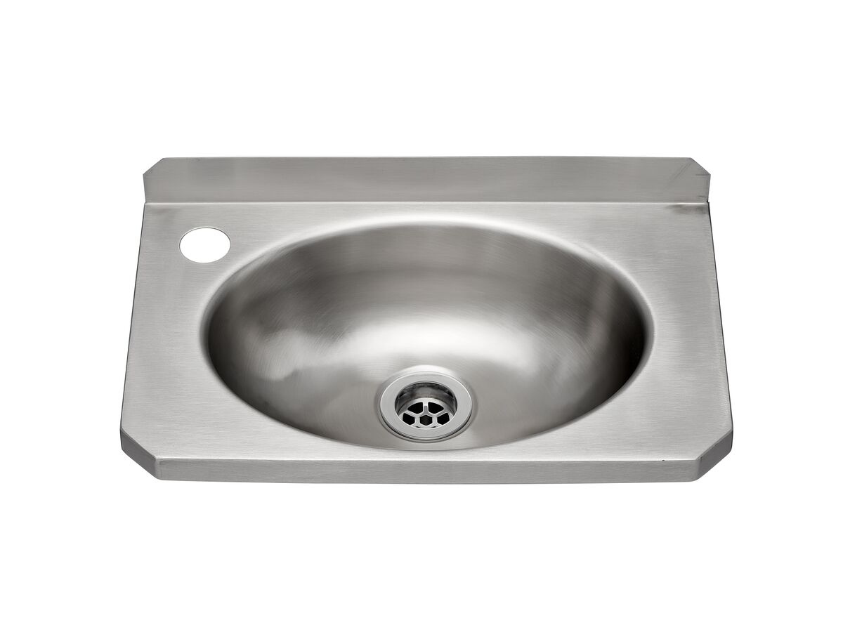 Reece Wolfen Slimline Wall Hand Basin 400 X 240mm With Brackets Left Hand 1 Taphole Stainless Steel