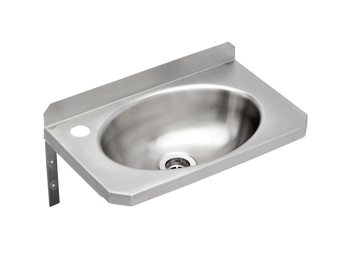 reece Wolfen Slimline Wall Hand Basin 400 x 240mm with Brackets Left Hand 1 Taphole Stainless Steel